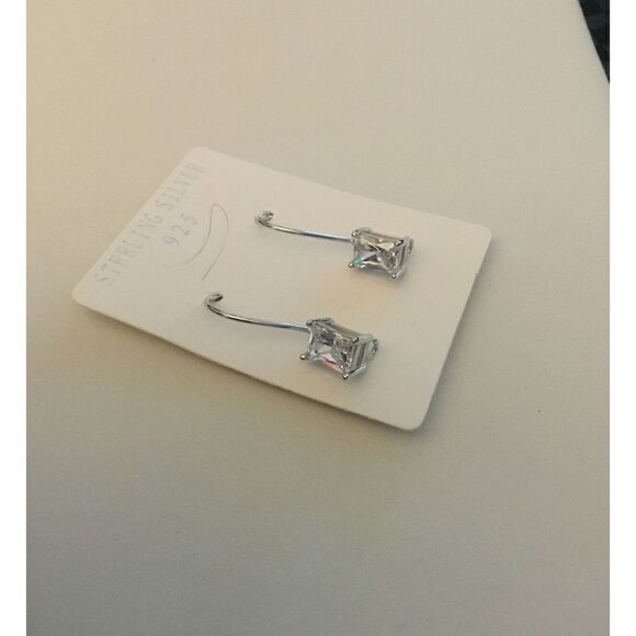 2 Ct. Sim Diamond Emerald Wire Earrings-.925 Sterling - Picture 1 of 5